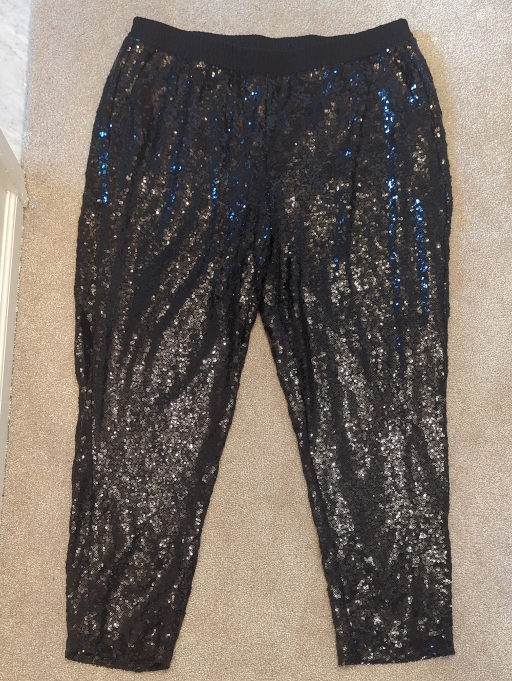 Eloquii Sequin Pull-On Black Tapered Pants, Size 18